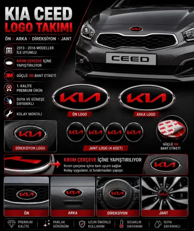 Kia Ceed, Rio, Cerato, Picanto  Yeni Yazı Amblem Dekorasyon Takım Logo Kırmızı