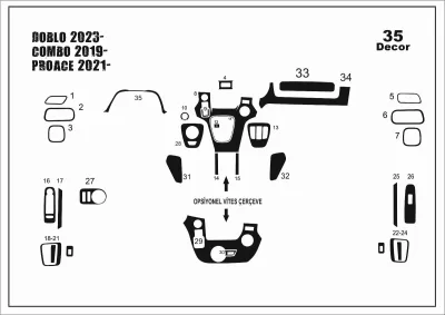 Fiat Doblo 2023-Opel Combo2019- Toyota Proace 2021- Konsol Torpido Maun Kaplama