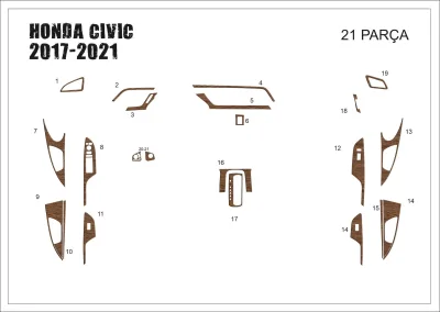 Honda Civic Konsol-Torpido Kaplama 2017-2021 21 Parça Maun Kaplama