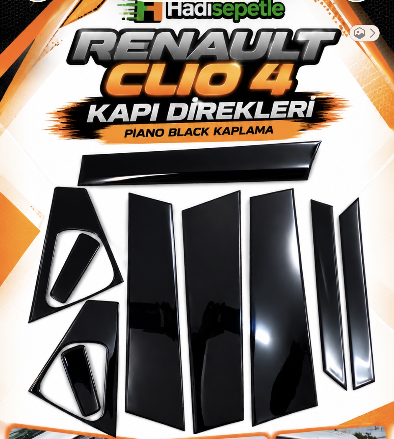 Renault Clio 4 Hb Kapı Direk Kaplama Set Piano Black Full Set Özel Dizayn