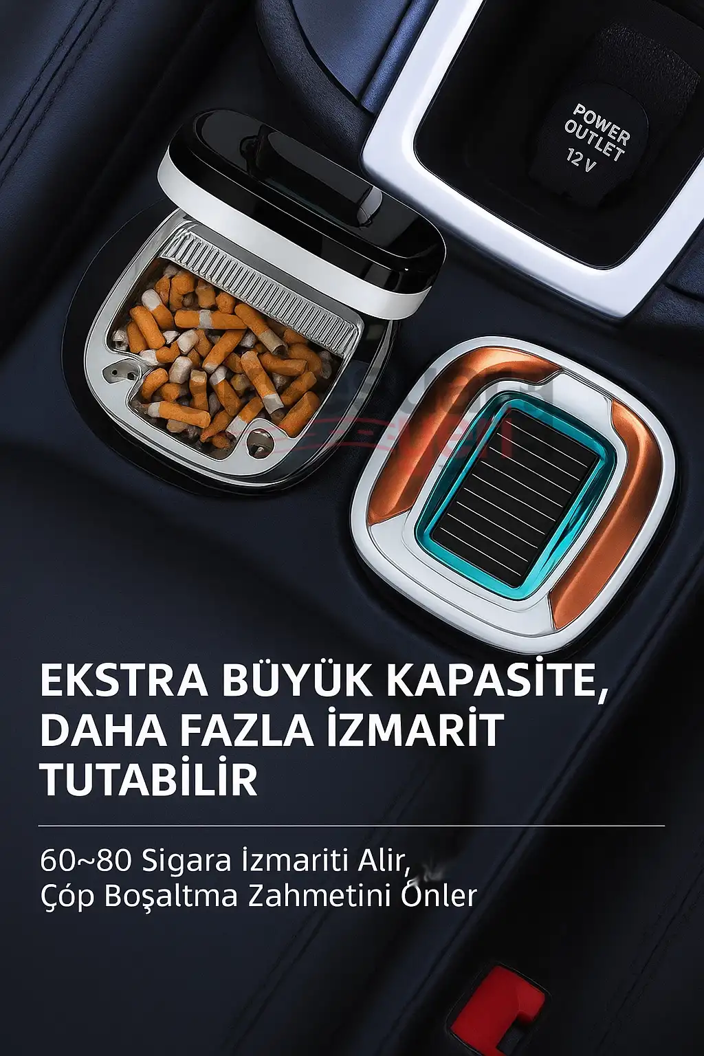Araç İçi Küllük Lüks Güneş Enerjili Çakmaklı Seramik Deri Detaylı Premium Model