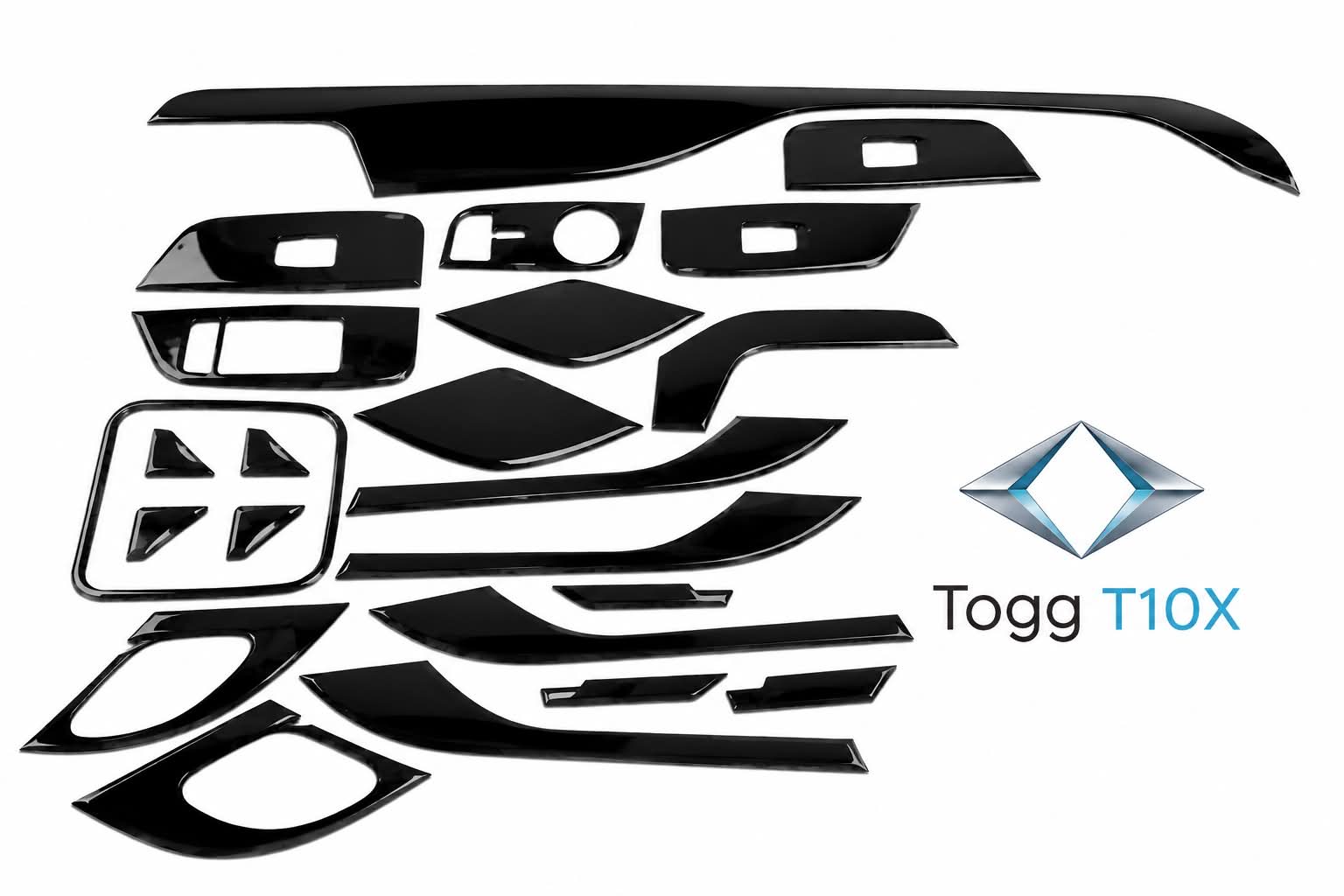 Togg T10X Piano Black Parlak Siyah Maun Kaplama Full Set (Ön Göğüs ve 4 Kapı)