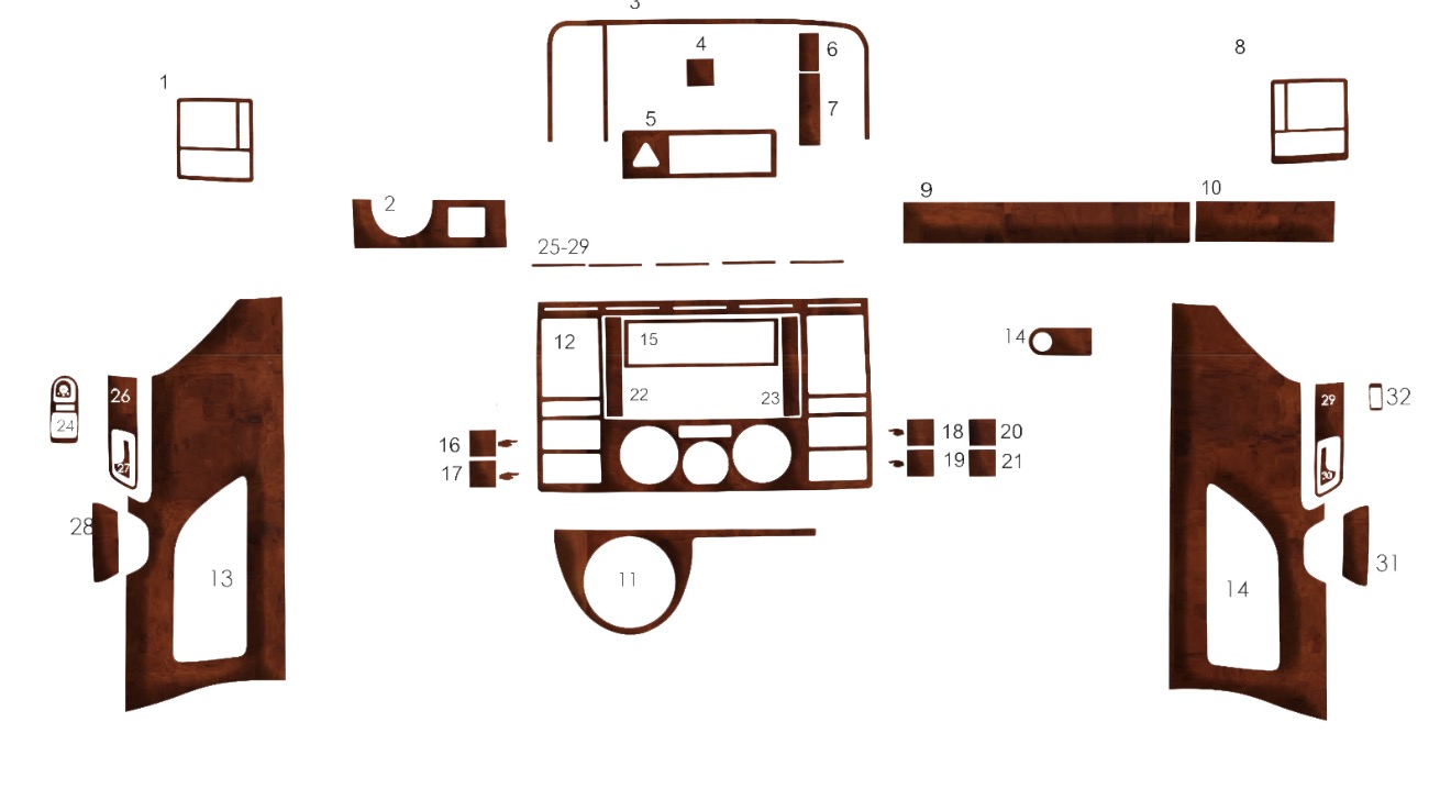 Volkswagen Transporter T5 Konsol-Torpido Kaplama 2003-2009 32 Parça Full Set