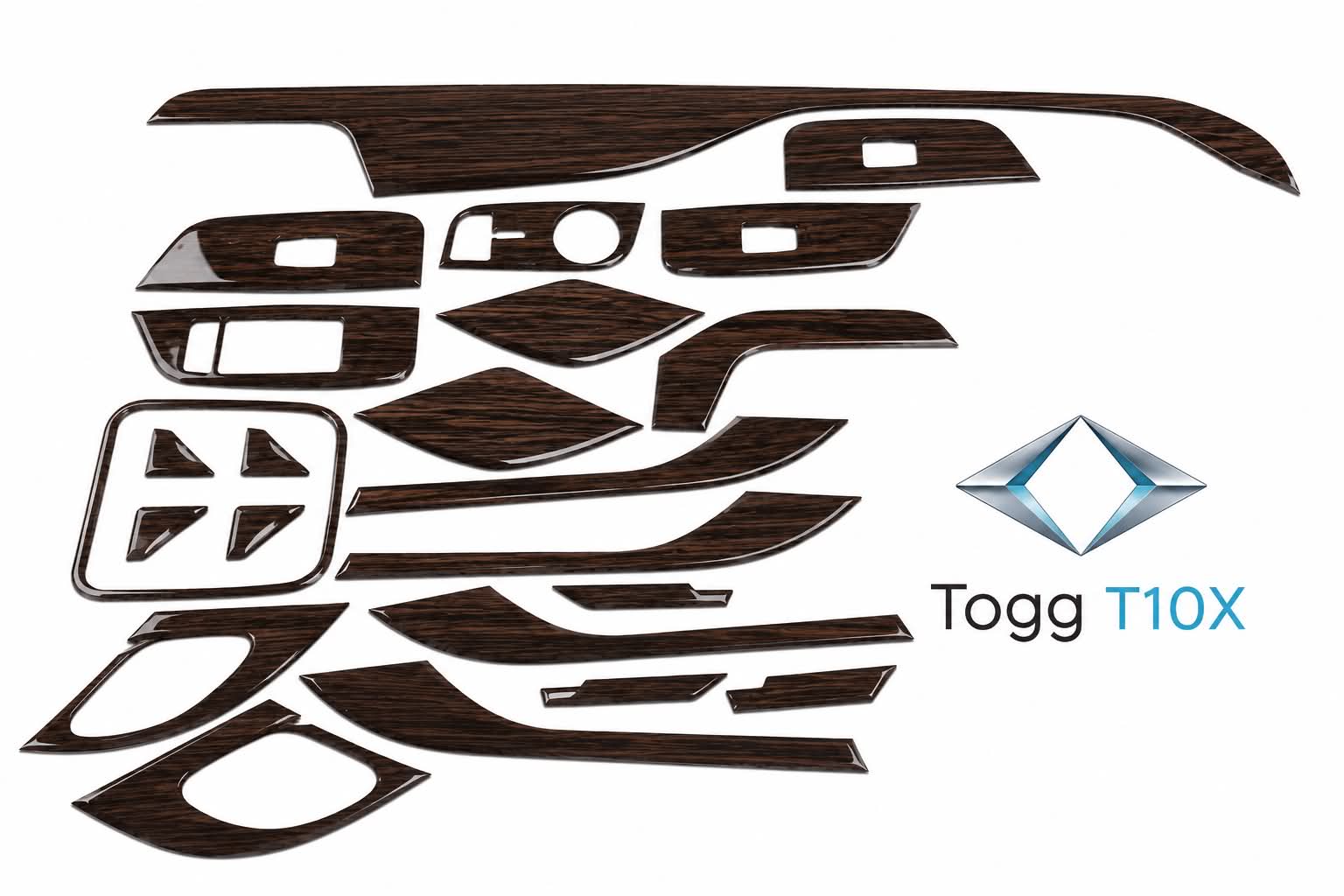 Togg T10X Koyu Meşe Maun Kaplama Full Set (Ön Göğüs ve 4 Kapı)